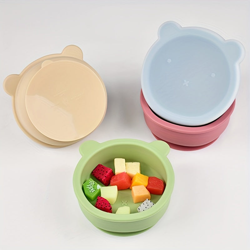 Kids' Feeding Bowl Set - Made of Food Grade Silicone, with Lid and Suction Cup Base, Safe for Microwave & Dishwasher - Great for Independent Eating - Perfect Gift for Christmas, Halloween, Easter