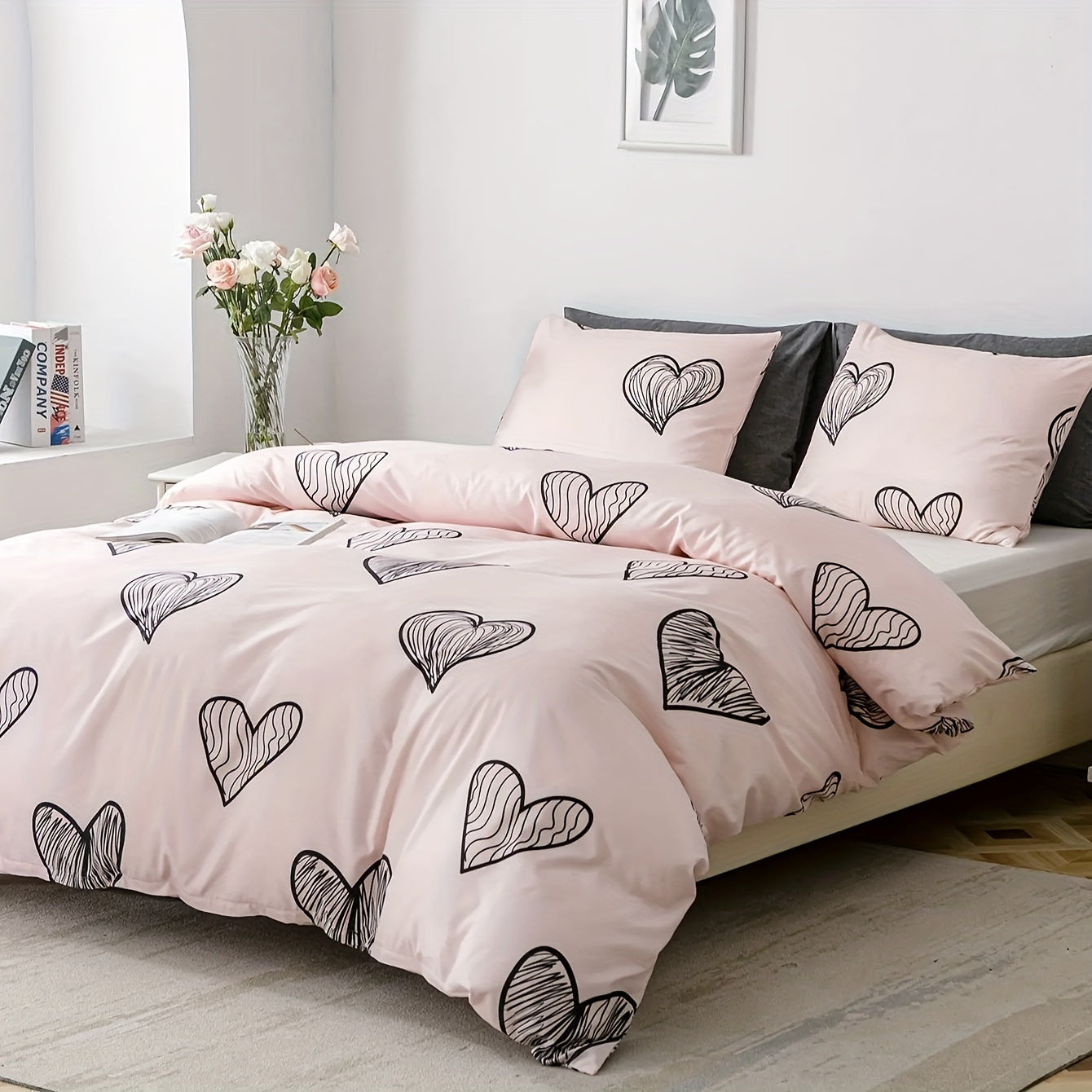 Get two soft and breathable pillowcases in a pink heart pattern with an envelope closure. Made of polyester, these pillowcases are machine washable and feature active printing. At 90gsm, they are the ideal gift for both men and women. Use them as pillow