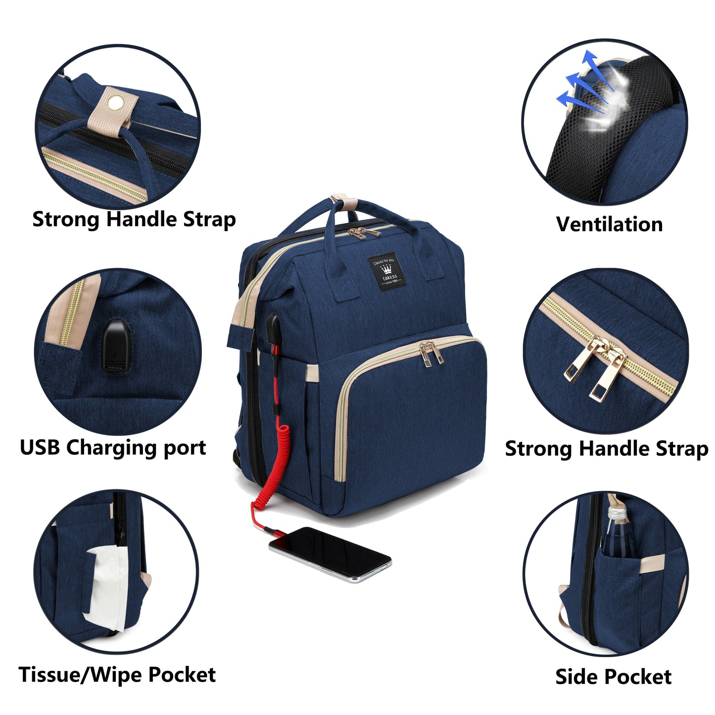 A perfect gift for Christmas, Halloween, or Thanksgiving Day - the Lamroro Diaper Bag Backpack is a multifunctional travel backpack that comes with a changing station, large capacity, waterproof features, sunshade, and breathable mosquito net.