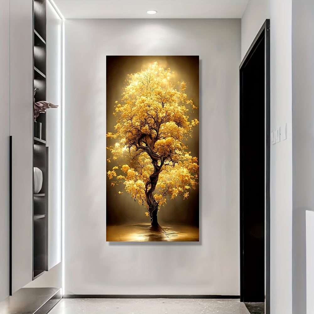 Golden Fortune Tree Canvas Poster Wall Art: Unframed, Landscape Modern Art Painting, HD Printing, Suitable for Home Decor, 50.04x99.82 cm