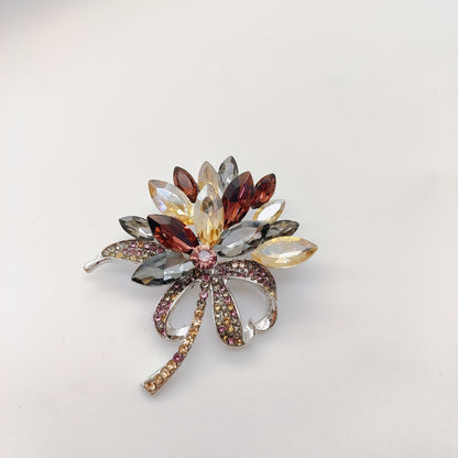 Chic Retro Crystal Floral Brooch, Multicolored Glass Statement Pin for Outfits, Unique Irregular Design