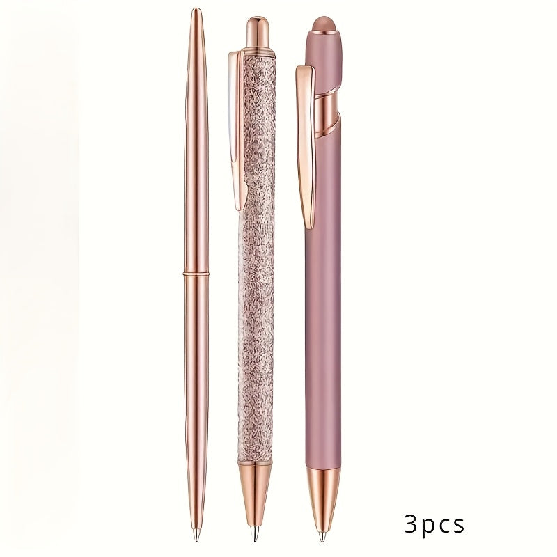 Metal Crystal Diamond Ballpoint Pens Set, includes 3-8 pieces with black and blue ink. Pretty and fancy pens for women, perfect for journaling or office use.