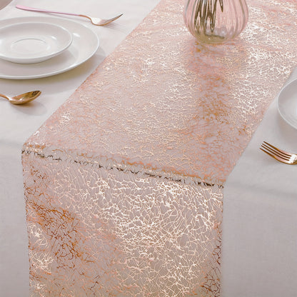 5pcs golden table runner made of polyester fiber organza, glitter metal thin mesh. Ideal for wedding, bridal shower, birthday party decor and room decor.