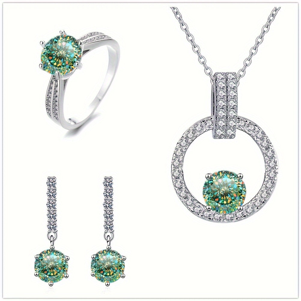 GEMS LADY Moissanite zargarlik to'plami 1CT+1CT+1CT toshlar bilan, S925 sterling kumushdan tayyorlangan, gippoallergen material, abadiy dizayn, nafis sovg'a qutisida taqdim etilgan, oddiy va maxsus tadbirlar uchun mukammal, 8g kumush og'irligida.