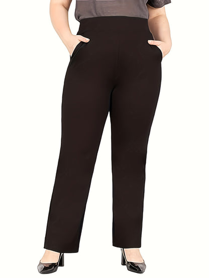 Solid straight leg pants with high waist for spring & summer in plus size