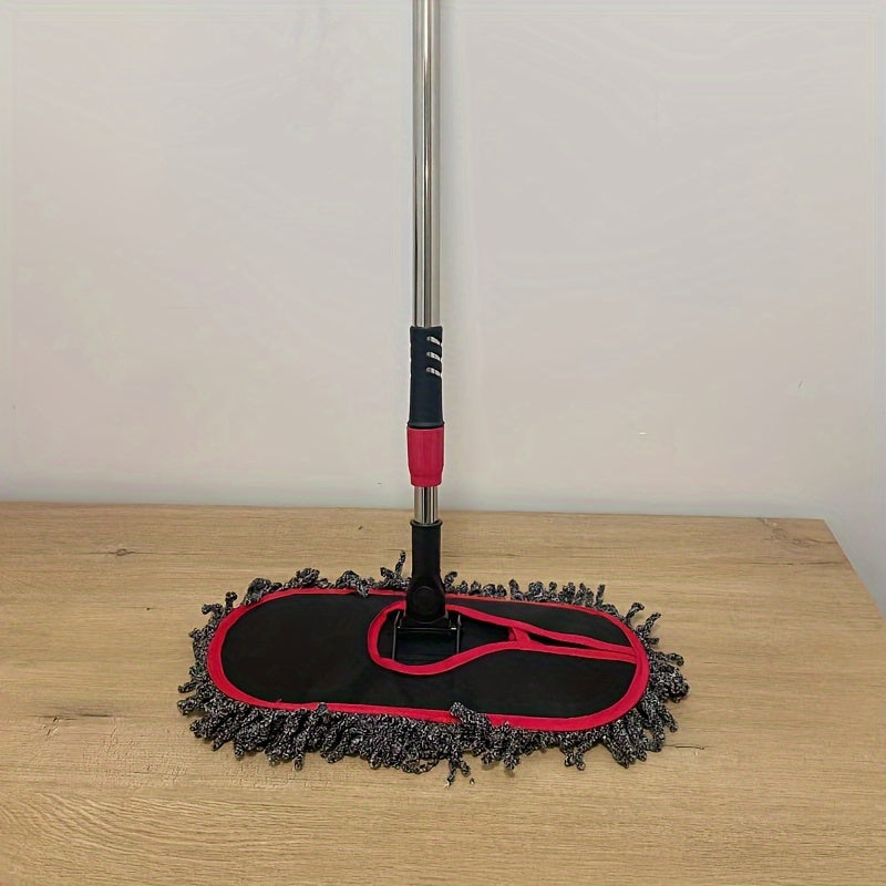 Large flat mop ideal for home use, designed for tile floors, bedrooms, bathrooms, kitchens, and living rooms. Features an easy push dust mop with a comfortable cushioned handle. Perfect for those looking for a lazy cleaning solution.