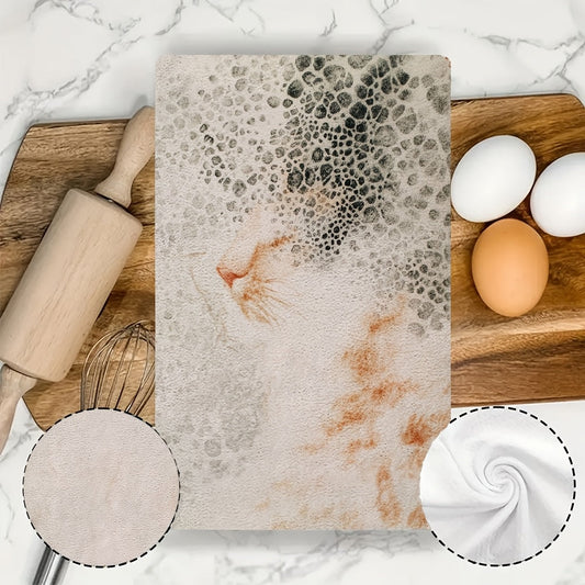 Upgrade your kitchen with this set of two ultra-soft hand towels featuring a charming kitten spot pattern. These towels are highly absorbent and machine washable, making them perfect for everyday use. Measuring 40.64x60.96 cm, they are also ideal for