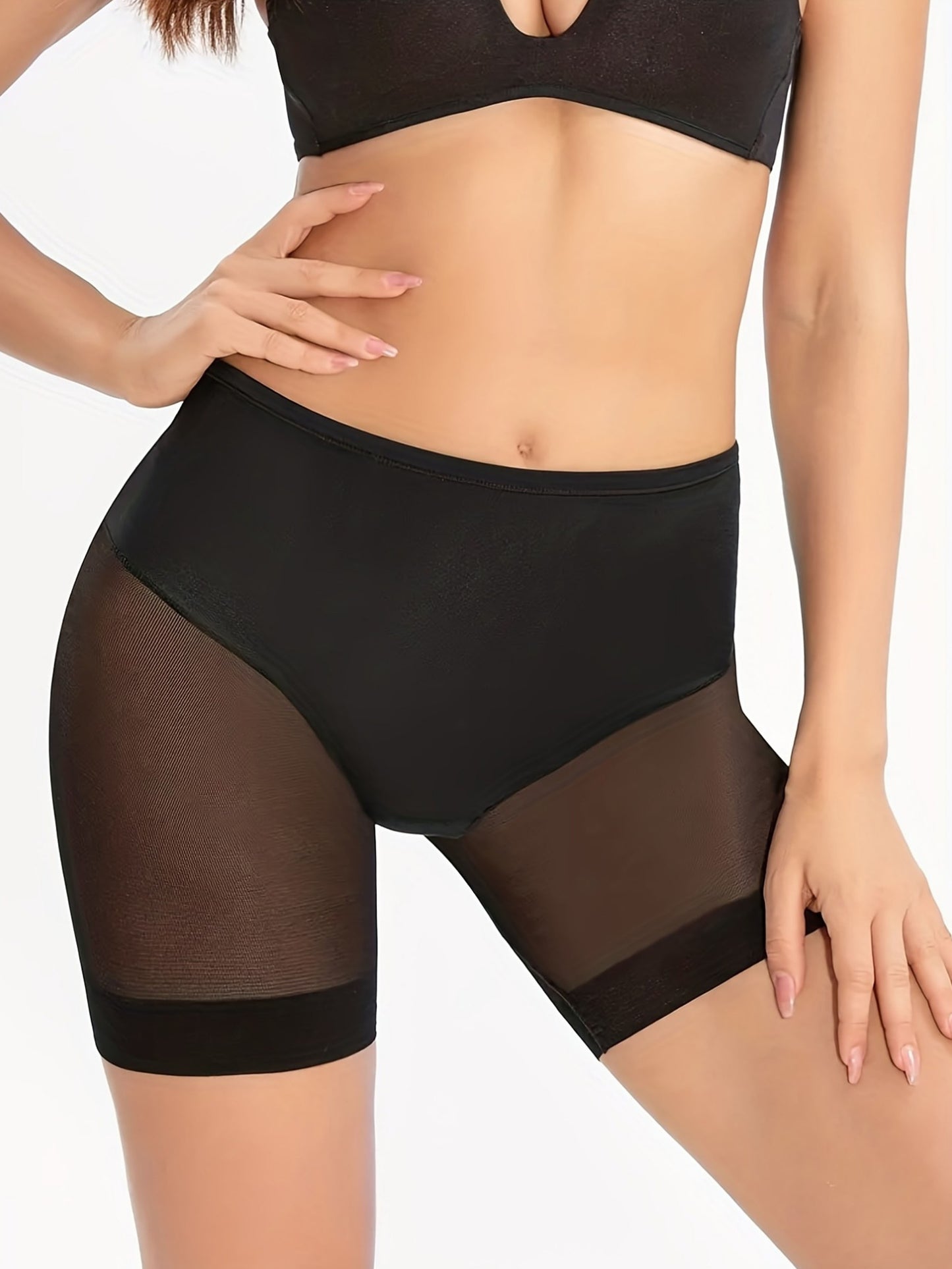 Butt lifting tummy control shorts for women, comfortable and breathable with contrast mesh shaping.