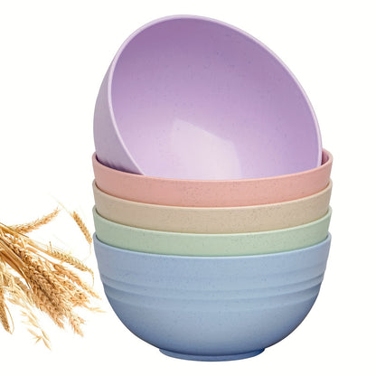 5-piece wheat straw bowl set: unbreakable, microwave & dishwasher safe, 16oz capacity, pastel colors with textured finish for salads, grains, & dinners.