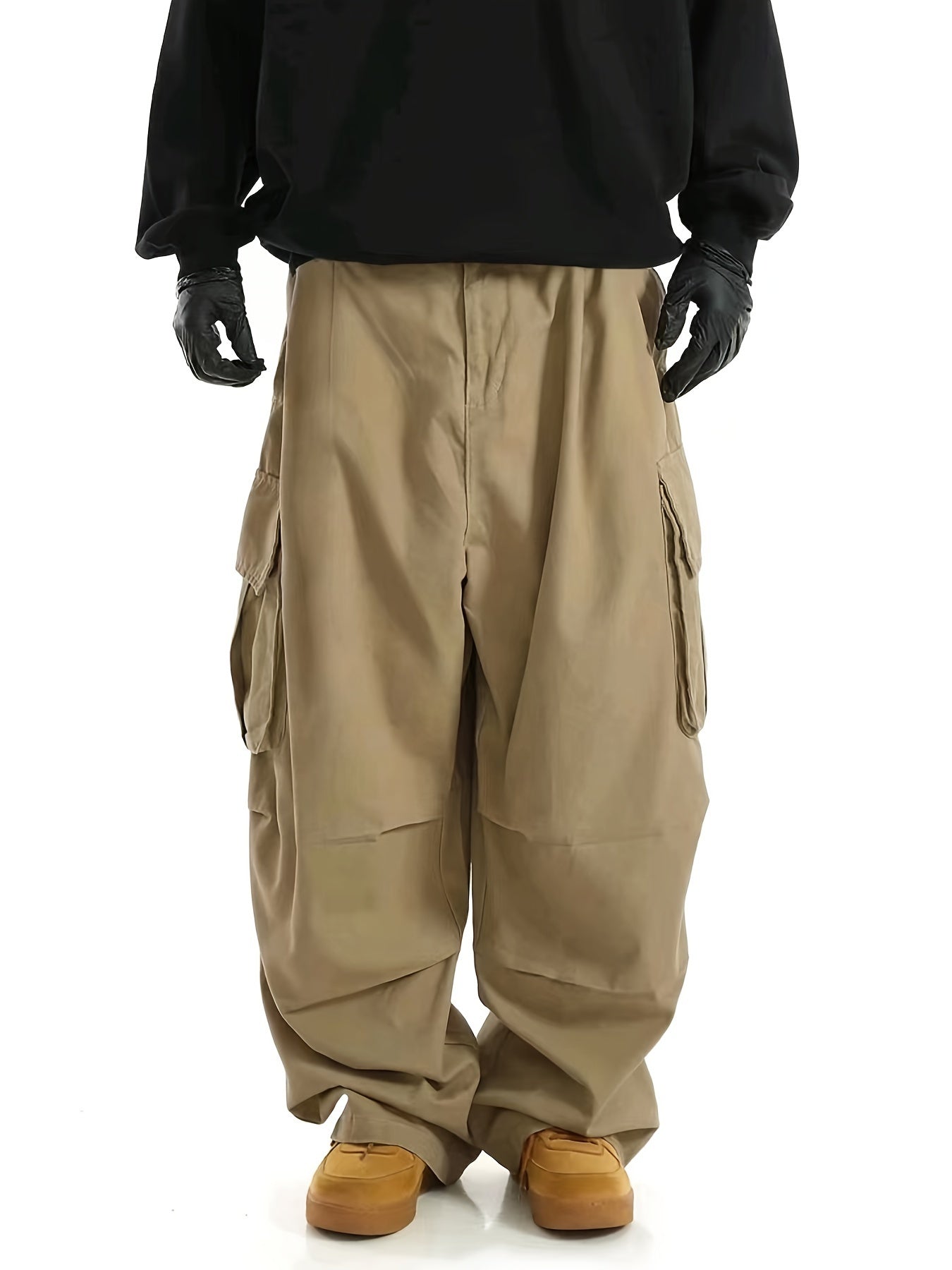 Men's super loose long pants with multiple pockets and drawstring waist.