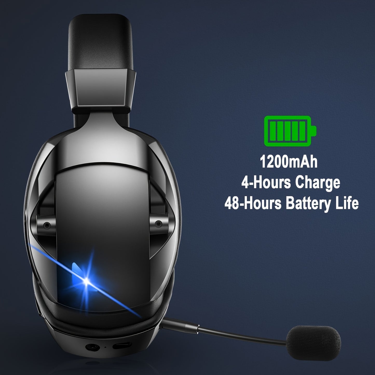 Wireless gaming headset with detachable mic, 3 connectivity modes, 1200mAh battery (48 hrs playtime), low latency & noise isolation - Ideal holiday gift.