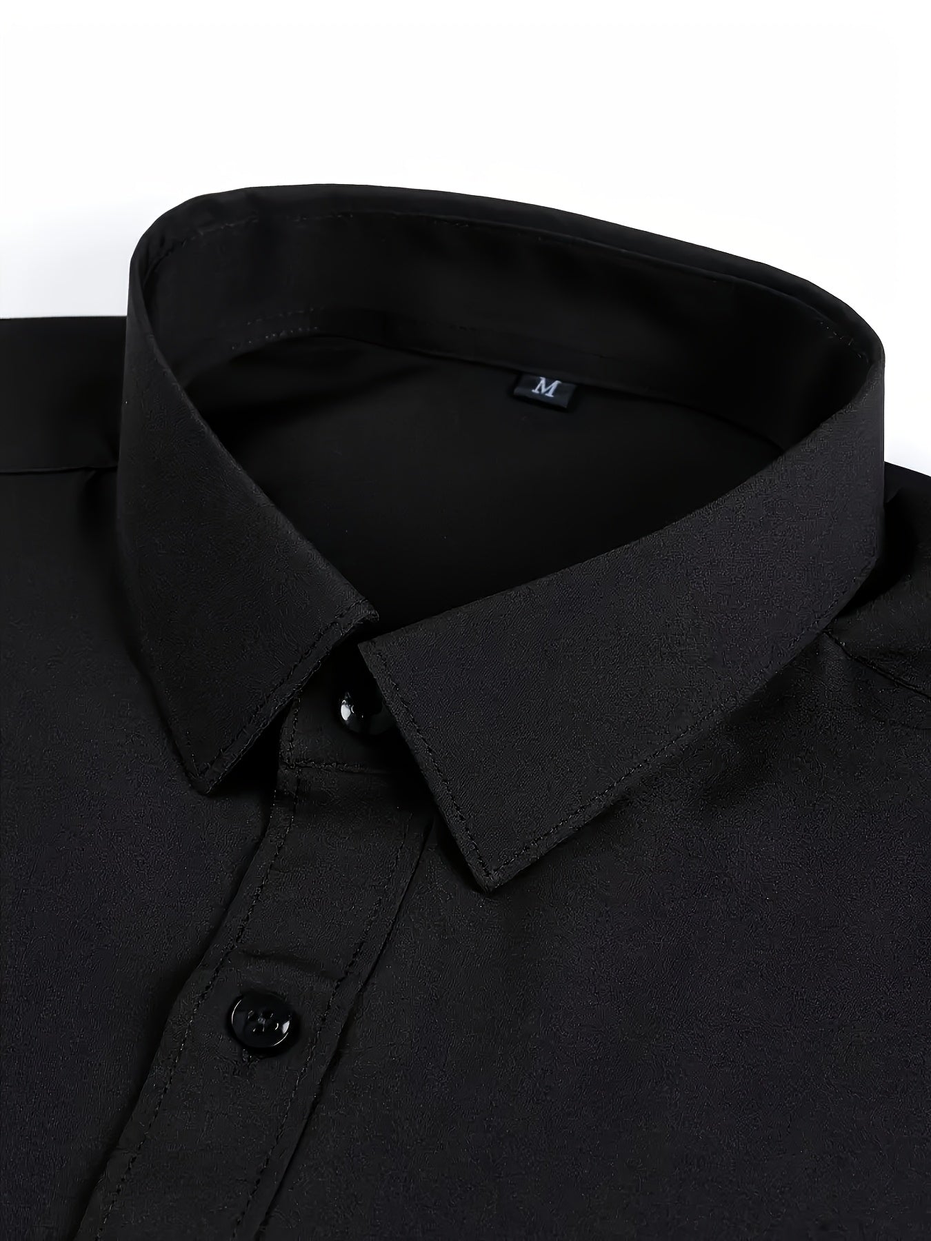 Men's elegant solid color long-sleeve shirt for all occasions. Regular fit, lightweight, and single-breasted with a lapel collar. Made of 94% polyester and 6% elastane woven fabric weighing