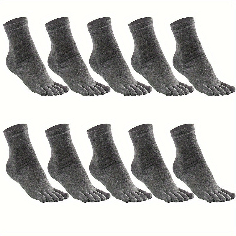 10 pairs of men's mid-calf split toe socks in solid colors.