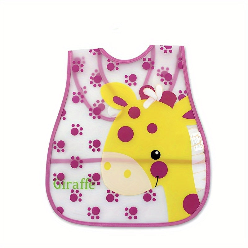 Waterproof bib for boys and girls with snap closure, dirt-resistant pockets, cute strawberry and car prints, made of comfortable EVA material. Suitable for universal feeding, featuring