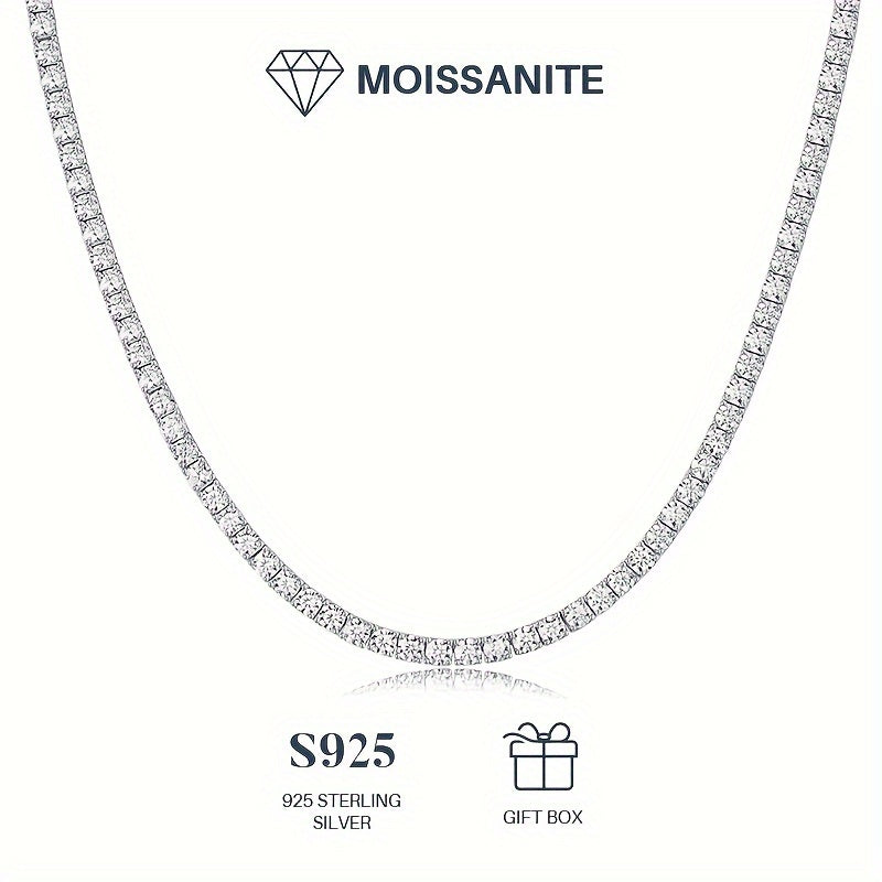 Sterling Silver Tennis Necklace with Moissanite Stones - Perfect for Valentine's Day, Engagement, Wedding, or Anniversary Gift, comes with Certificate and Gift Box.