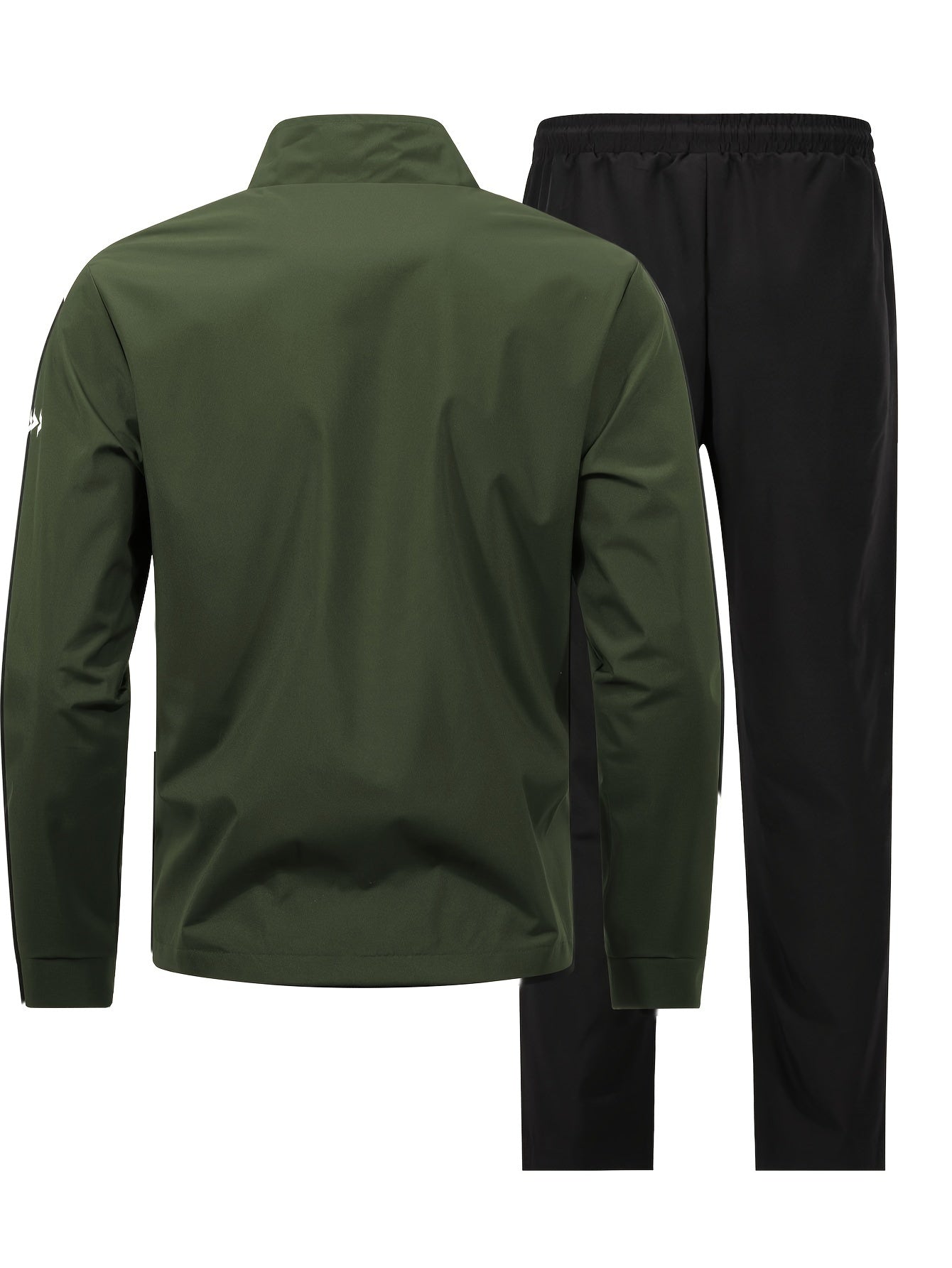 Men's athletic tracksuit set with zip-up jacket and casual pants, made of machine-washable polyester.