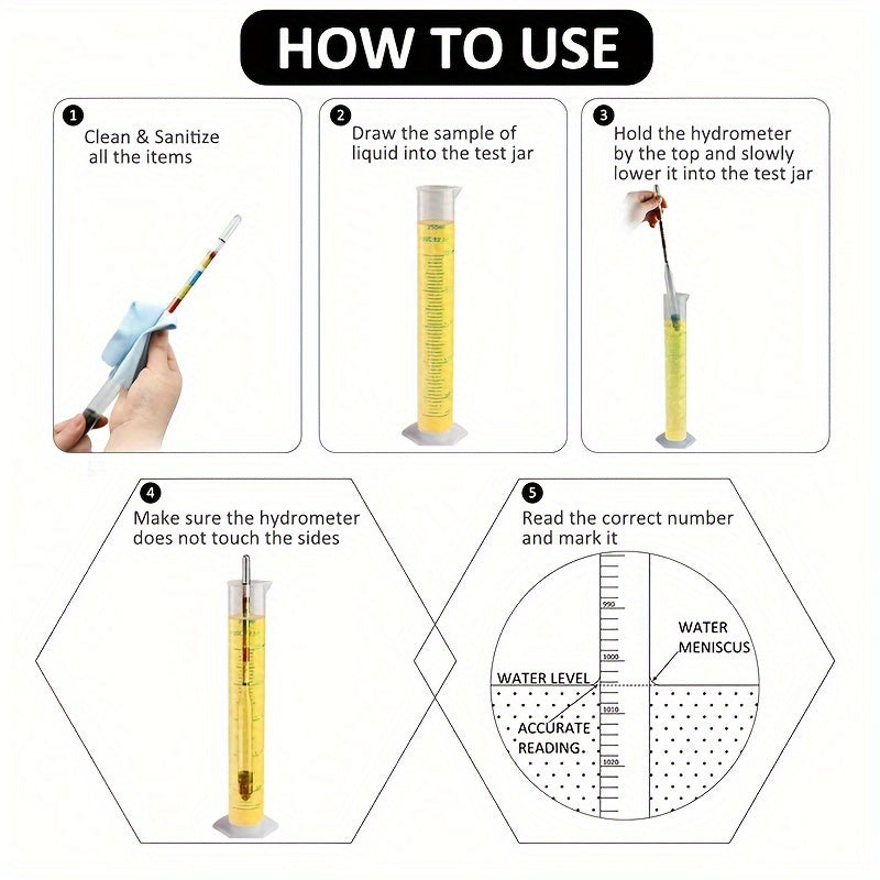 1 Set Triple Hydrometer Kit for Wine, Beer, Mead, and Alcohol Measurement, Including Cleaning Tools and Cylinder