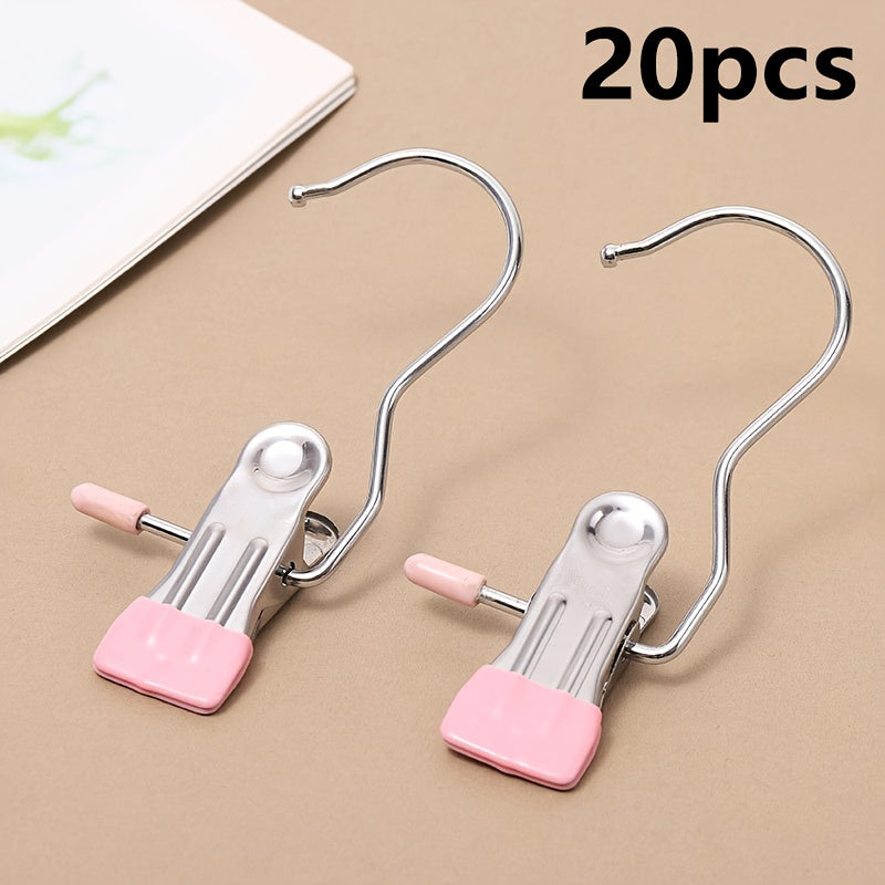 Set of 20 Stainless Steel Pants Hangers with Non-Slip Clips for Organizing Wardrobe, Versatile Clothesline Hooks for Home Use