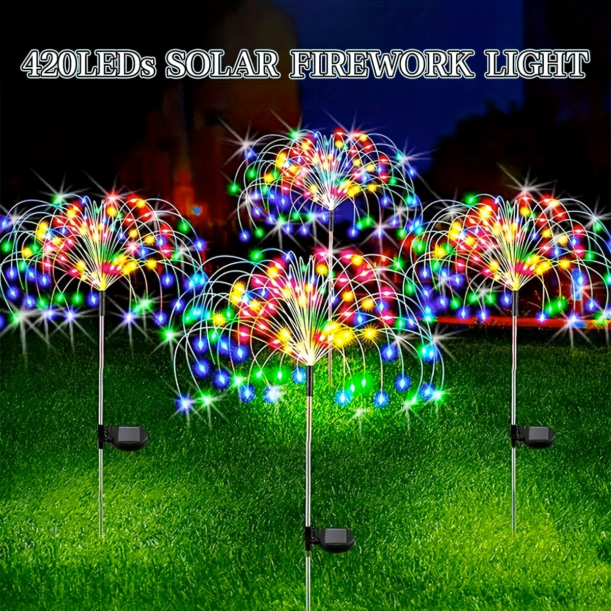 FACHOI Solar Firework Lights - 420 LED, 8 Modes, Ideal for Outdoor Decor, Patio, Pathway, Party & Wedding.