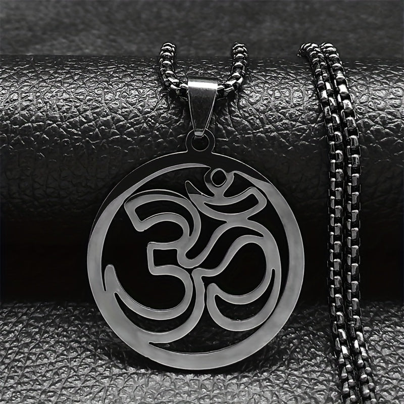 Stainless Steel Yoga Om Symbol Pendant Necklace - Elegant Buddhist Emblem Jewelry for Everyday Wear and Gift Giving