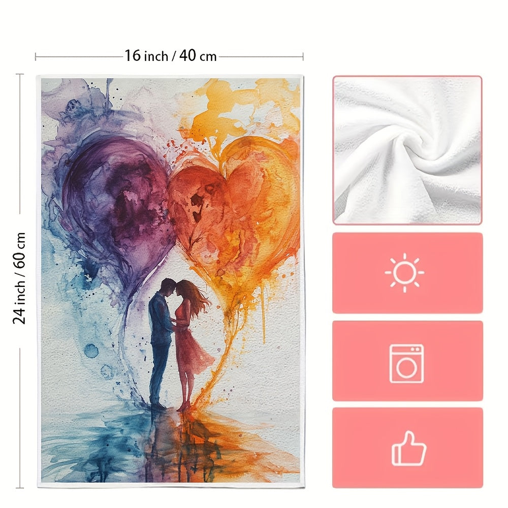 This set includes 2 ultra-soft kitchen towels with a theme of love inscribed in our hearts. They are highly absorbent and perfect for holiday decoration. These dish and hand towels are machine washable and measure 40.64x60.96 cm.