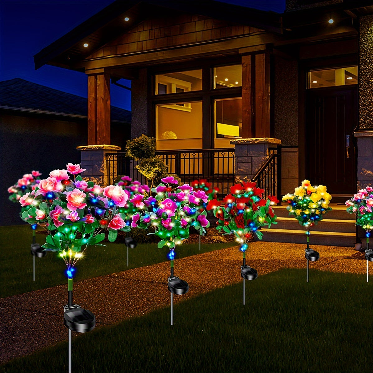 Solar flower lights magnify hydrangea and azalea for outdoor gardens and make a great Mother's Day gift.