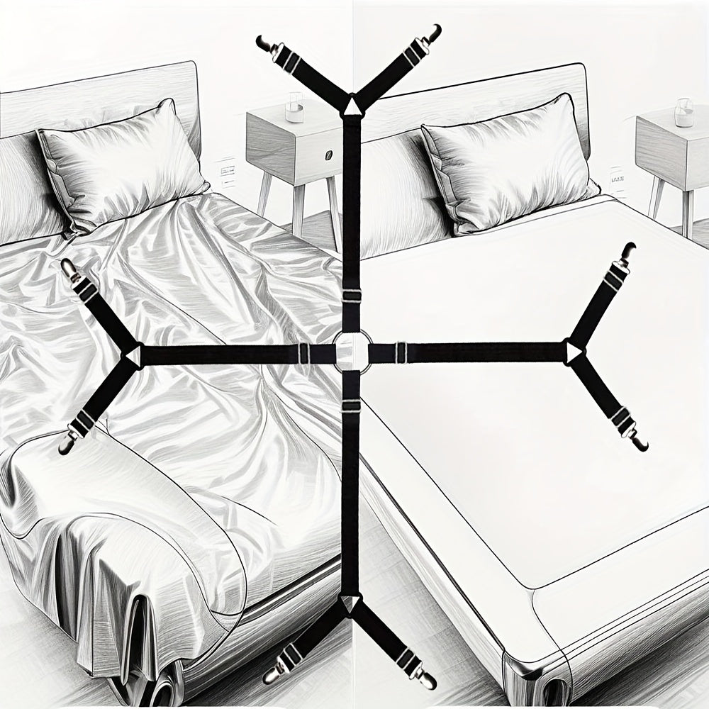 Keep your sheets securely in place with the 1 piece CLIPSAGA Adjustable Bed Sheet Suspenders. Features 8-clip design for a secure fit, made with non-textile material that is easy to spot clean. Available in black/white color option.