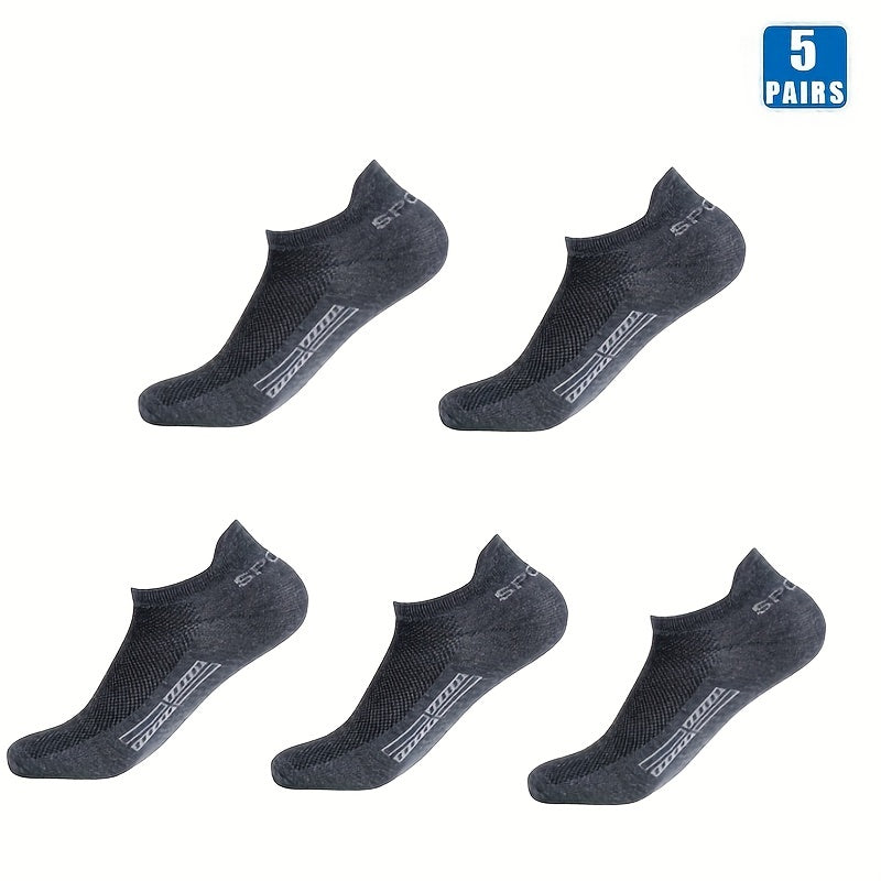 5 pairs of men's sports ankle socks with anti-odor mesh, sweat-absorbing and breathable for summer.