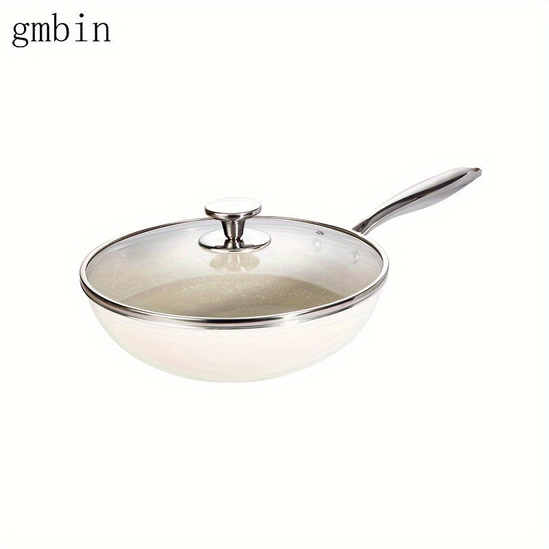 gmbin Ceramic non-stick frying pan is made of internet-famous shell porcelain, featuring a wheat rice stone flat bottom for deep frying.