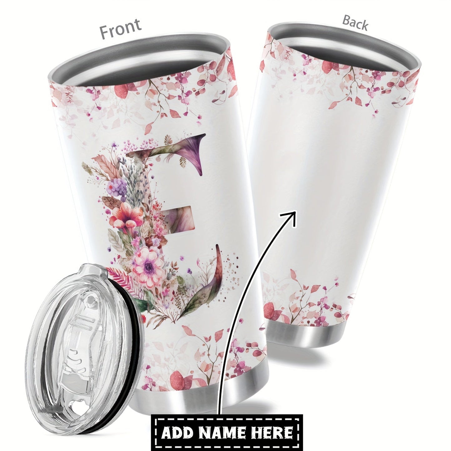 Customize your daily essentials with our Hsdiokl 20oz Insulated Stainless Steel Tumbler featuring a personalized name and flower design. This oval metal mug comes with 2 BPA-free lids, perfect for hand washing and multipurpose use. Designed for adults