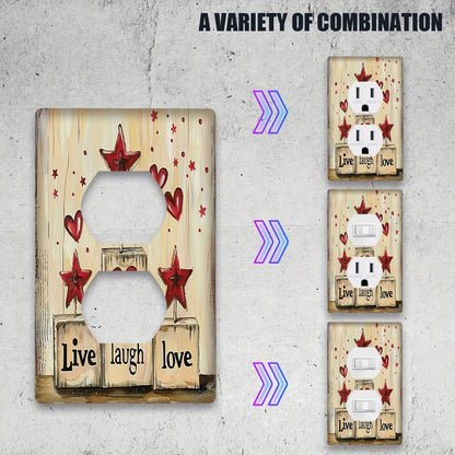 1 Rustic Light Switch Panel with "Live, Love, Laugh" Star Design for 1 or 2 switches, perfect for rustic wall decor in bedrooms, bathrooms, and living rooms - power supply and battery not included.