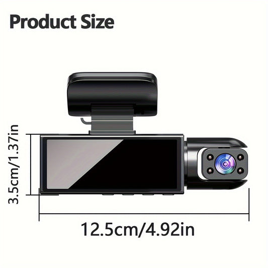 1080P Dual Camera Car Dashboard Cam with Night Vision, Loop Recording, Wide-Angle Lens, 8.03cm IPS Display - Driver Side, Cigarette Lighter Powered, Rechargeable Battery, Motion Detection