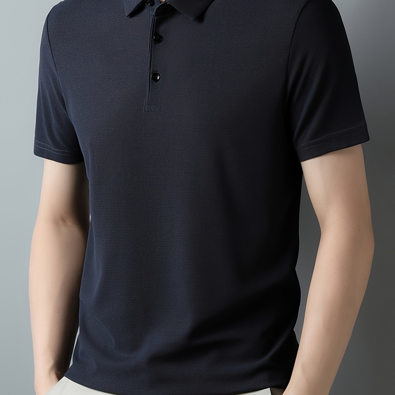 Men's Breathable Polyester Shirt - Casual Solid Color, Short Sleeve with Collar