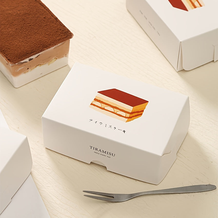 Tiramisu and Mousse Cake Dessert Packaging Box Set - Includes 5 or 10 Little Rectangle Boxes made of Paper Cardboard with Transparent Plastic Inserts. Perfect for Home Bakers and Chocolates. White Cardboard Gift Box for Bakery Take Out.