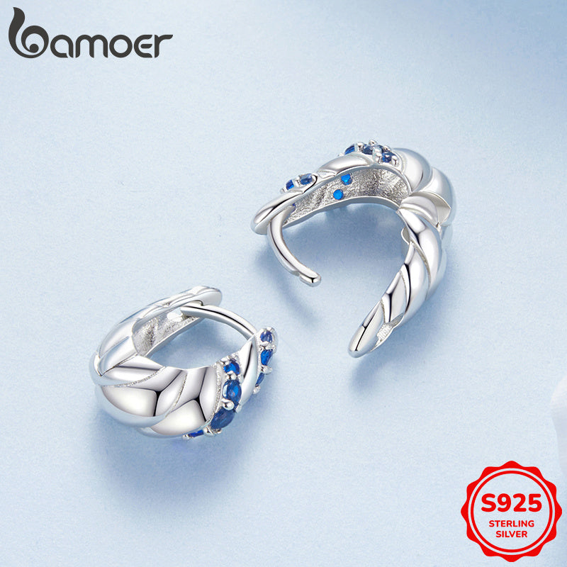 925 Sterling Silver Hoop Earrings - Blue Twisted Design with Synthetic Zirconia, Ideal for Music Festival, Party, or Everyday Wear - Luxury Pair for Allergy-Free Sparkle