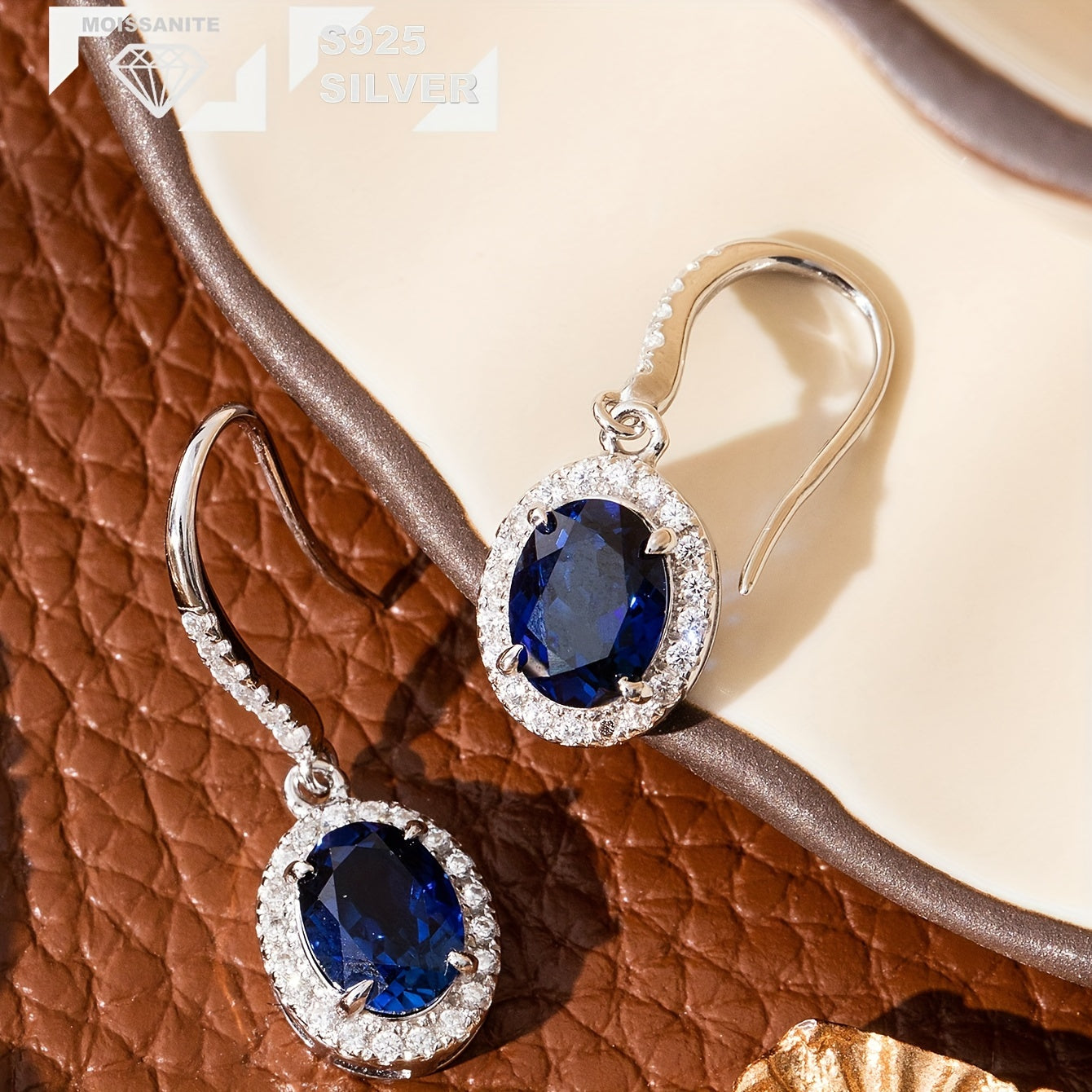 Timeless Elegant 925 Sterling Silver Drop Earrings with Oval Cut Synthetic Sapphire & Moissanite Accents, Vintage Inspired, Perfect for Weddings & Special Occasions, Versatile All-Year Glamour