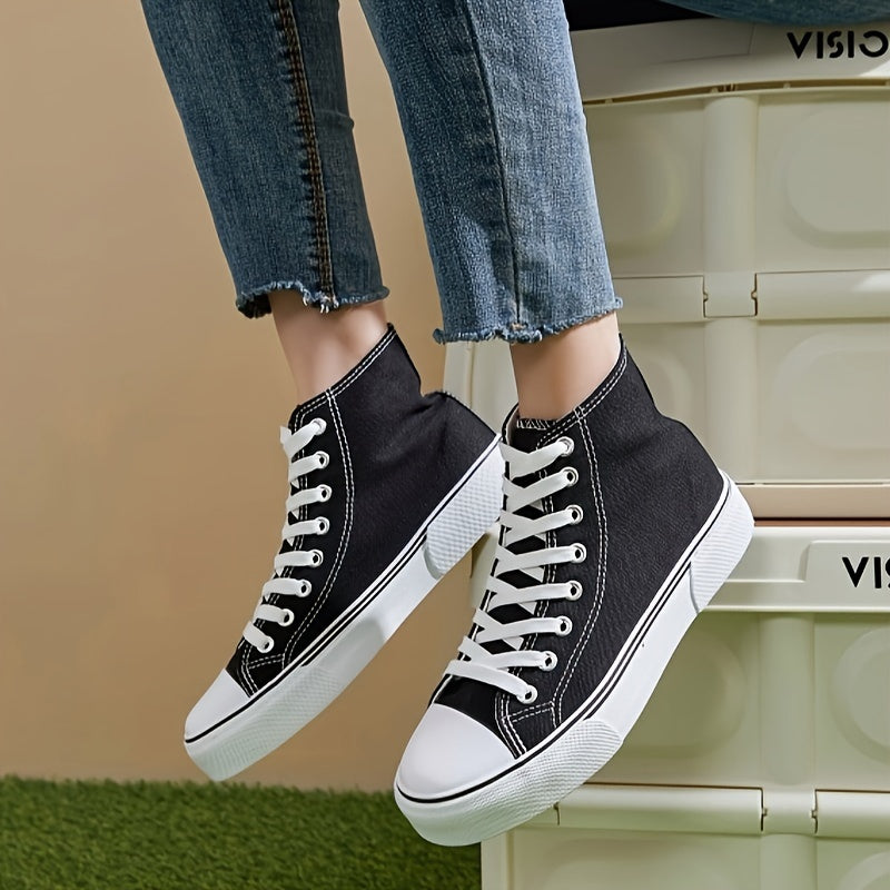 Women's high-top lace-up sneakers, fashionable and comfortable for walking.