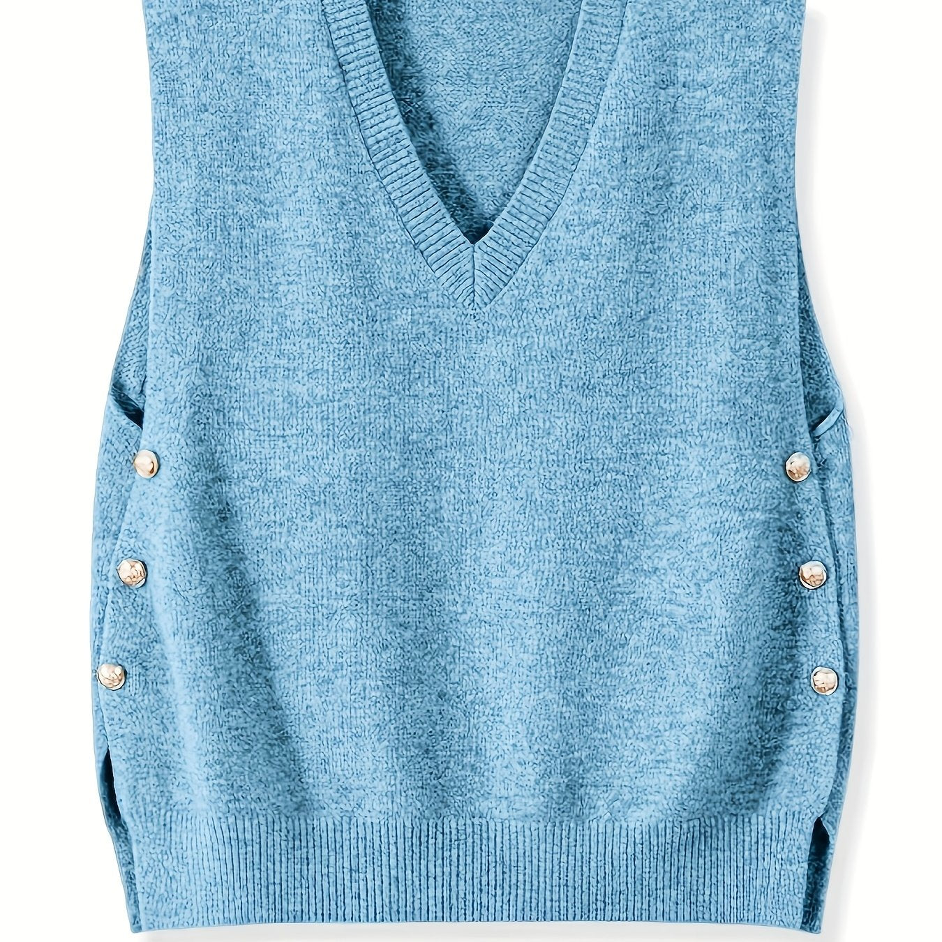 V-Neck Knitted Vest with Side Buttons