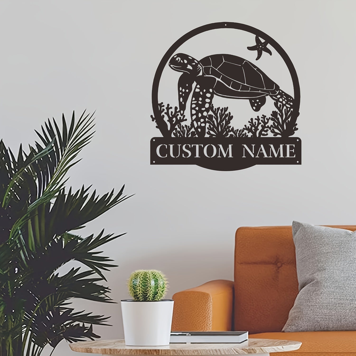 Personalized Metal Wall Decor: Custom Sea Turtle Family Name Tag - Weatherproof Outdoor Sign with Ocean-Themed Design