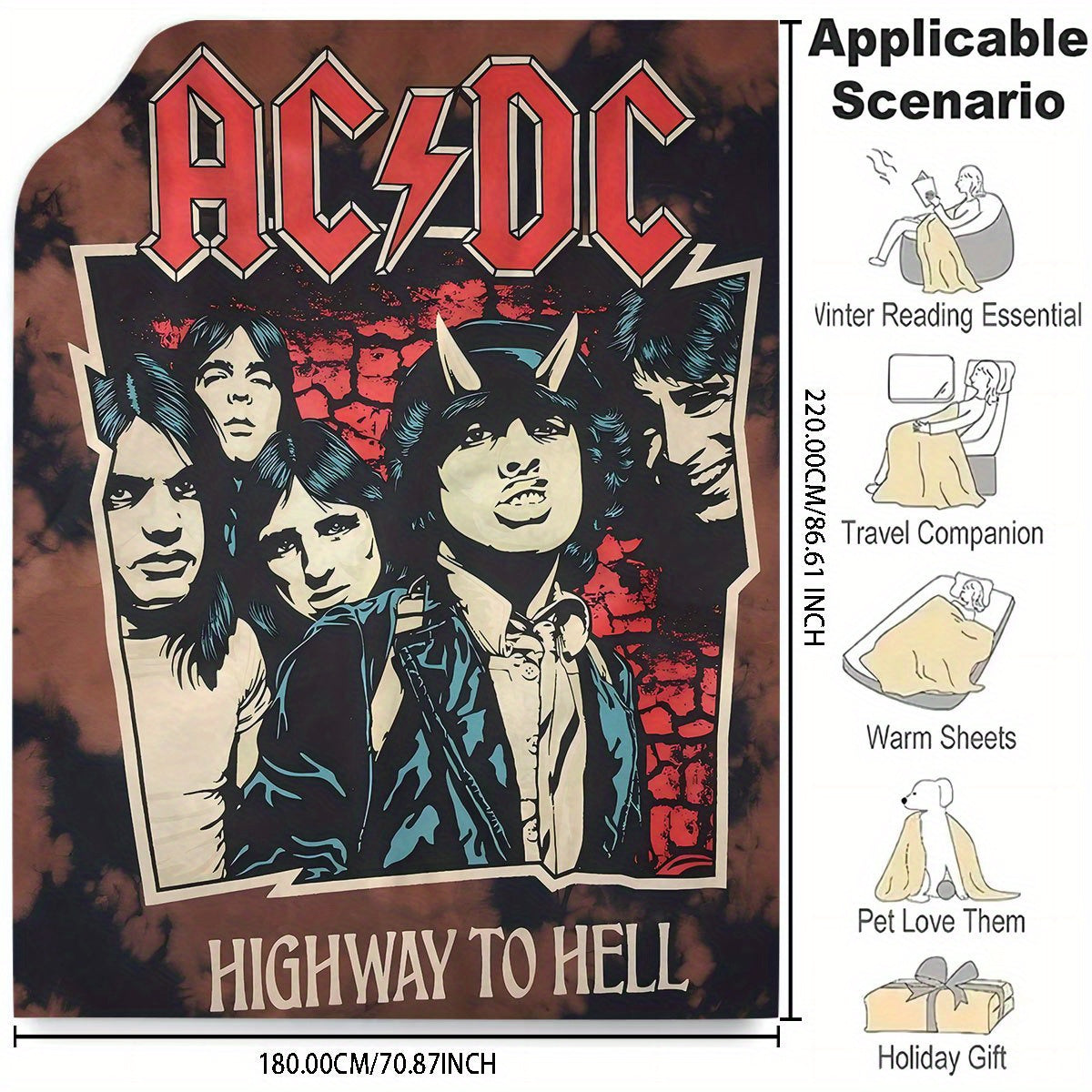 Stay warm and rock out with this AC/DC "Highway to Hell" flannel throw blanket! Featuring a cozy and allergy-friendly digital print with vibrant colors, this blanket is perfect for the bedroom, living room, or sofa. An ideal gift for music fans