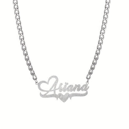 The Perfect Gift for Him: a Personalized Heart Pendant Necklace with a Customized Unique Shiny Name, on a Stainless Steel Cable Chain. Ideal for Birthdays, Anniversaries, and Other Special Occasions.