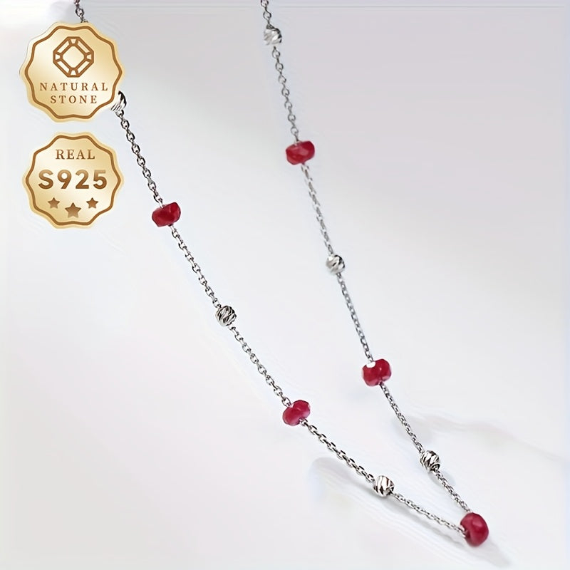 MUFAN Elegant Luxury Red Gemstone Necklace Crafted in S925 Sterling Silver, Perfect for Daily Wear and Gift Giving, Features a Starry Design with Distinctive Stone Patterns and Textures for Women - Comes in a Gift Box [Suitable for All Seasons]