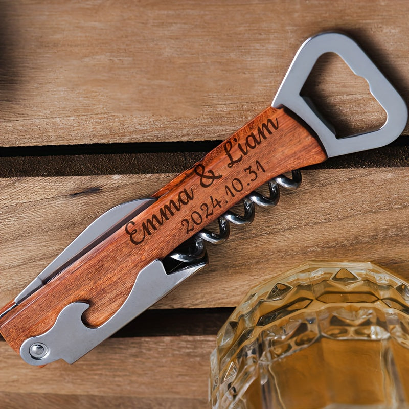 Customized Wine Bottle Opener with Personalized Text, Ideal for Weddings and Parties. Multi-functional Stainless Steel Beer and Wine Opener with Creative Design. Perfect Birthday or Engagement Gift for Him or Her. Great for Bridesmaids and Groomsmen.