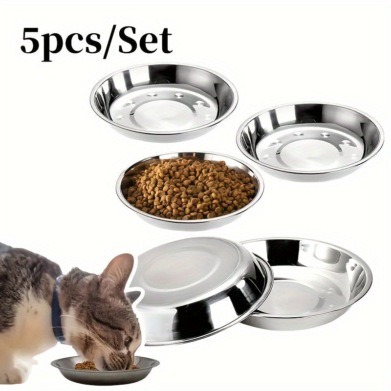 5-Pack Stainless Steel Cat Bowls, Non-Slip, Wide Shallow Design, Easy to Clean, Suitable for Cats & Small Dogs, Large Diameter, Dishwasher Safe