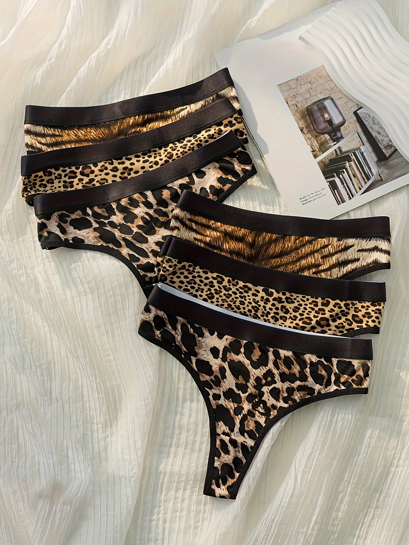 6pcs Sexy Leopard & Zebra Print Thongs for Women - Quick-dry, low-rise and comfortable fit