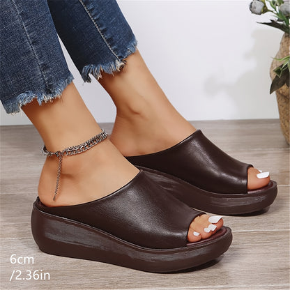 Brown pointed toe slide sandals with thick heel for moms in 2024, comfortable and breathable.