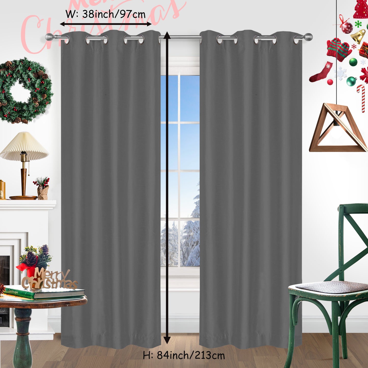 Add a festive touch to your space with 2 pieces of red Christmas curtains. These curtains are made of faux silk with a grommet top design, providing both style and functionality. Perfect for living rooms, bedrooms, offices, kitchens, and studies, these