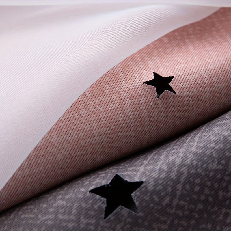 Gray Pink Gradient Star Fabric Sheer Two Layer Curtain, perfect for adding a touch of elegance to your living room, bedroom, office, or home decor.