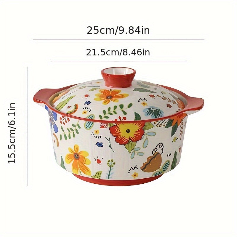 This generously-sized ceramic soup tureen comes complete with a convenient lid and sturdy handles, making it an ideal choice for preparing delicious home-cooked meals.