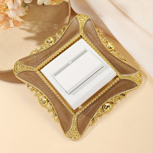 Vintage heart-shaped light sticker for switch, peel & stick, no wiring needed. Decorative golden frame for wall & outlet cover, ideal for room decor, Halloween & Christmas.